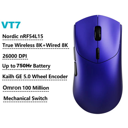 Rapoo GEN-2 VT7 Wireless Gaming Mouse, 8K Polling Rate, 53g Lightweight Gaming Mouse, 26K DPI, Macro Enabled, Rechargeable Gaming Mouse