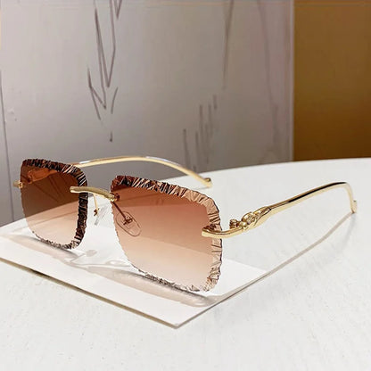 Fashion Broken Diamond Cutting Sunglasses Luxury Rimless Square Sun Glasses Designer Frameless Shades for Outdoor Driving Travel