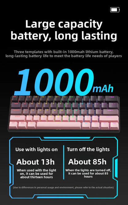 Wireless Gaming Mechanical Keyboard 60% RGB Bluetooth Keyboard, Triple Mode Wireless Mechanical Keyboard with 61 Keys, Compact RGB Gaming Keyboard for PC, Laptop & Tablet