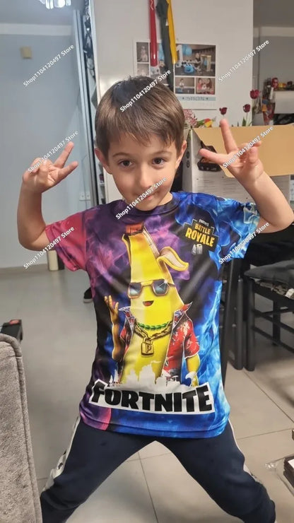 Japanese Anime Fortnite Summer T-shirt for Men Women Battle Royale Short-Sleeved Casual Comfortable Loose Harajuku Streetwear