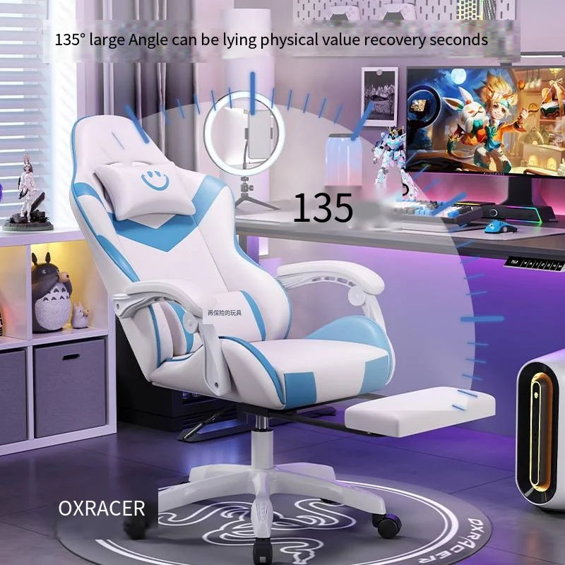 Ergonomic Gaming Chair High Back Racing Office Chair with Lumbar Support, Adjustable Swivel Leather Gaming Chair with Headrest for Desk Setup
