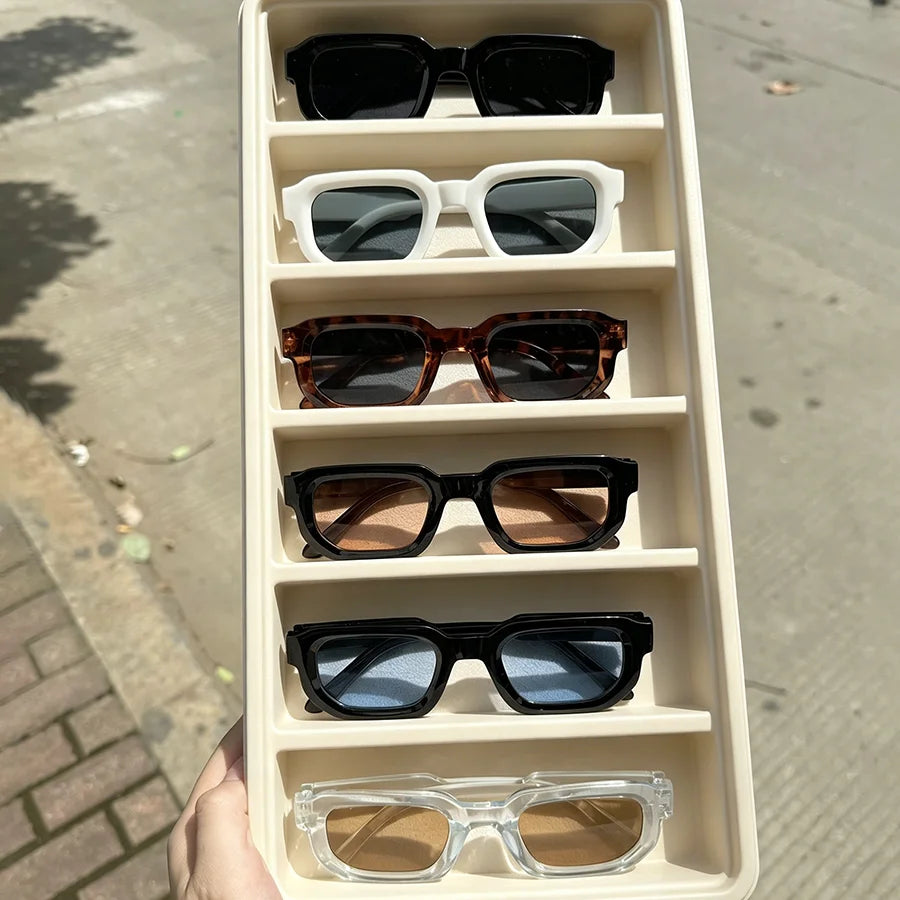 6PCS/Set Women Vintage Rectangle Frame Sunglasses Fashion Retro Sun Glasses Luxury Brand Design Glasses Eyewear Men Goggle