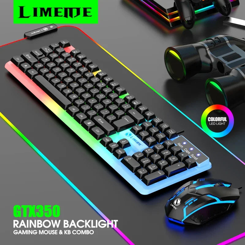 Conjunto gaming NG GTX350 com teclado e rato para computador portátil, retroiluminação LED, teclado USB com fio GTX350, preto