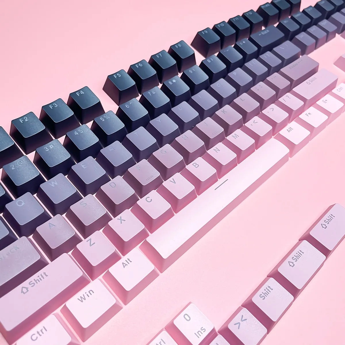 Teclas Gamer RGB retroiluminadas em degradé para teclado mecânico com switch MX, perfil OEM, PBT, branco e azul, layout ISO, teclas DIY