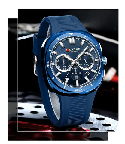CURREN herenhorloge – Nieuw luxe quartzmodel, siliconen band, sportieve stijl, multifunctioneel, waterdicht, verlicht, met datumweergave en chronograaf.