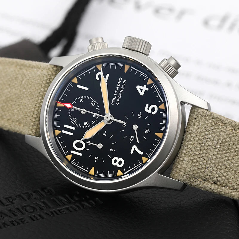 Militado ML1868KF Retro VK67 Quartz Chronograph Watch Stainless Steel Case 3 Dial Waterproof 100M  Multifunction Military Watch