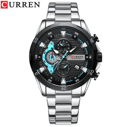 Luxus-Herrenuhr CURREN 8402, neu, aus Edelstahl, wasserdicht, mit Chronograph und Nachtbeleuchtung.