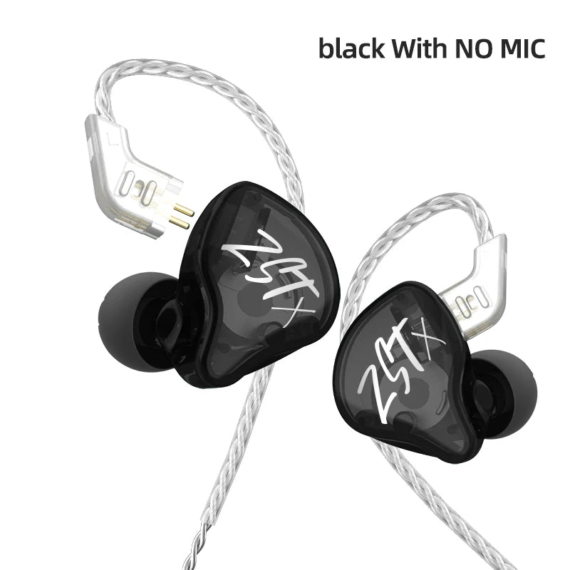 Écouteurs intra-auriculaires KZ ZSTX 1BA 1DD hybrides, câble détachable plaqué argent, écouteurs filaires HiFi pour la musique et les jeux