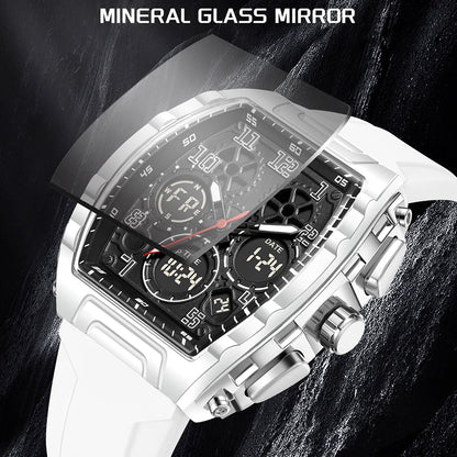 FOXBOX Men Watch Luminous White Silicone Waterproof Quartz Watch For Men Fashion Analog Digital Alarm Chronograph Montre Homme