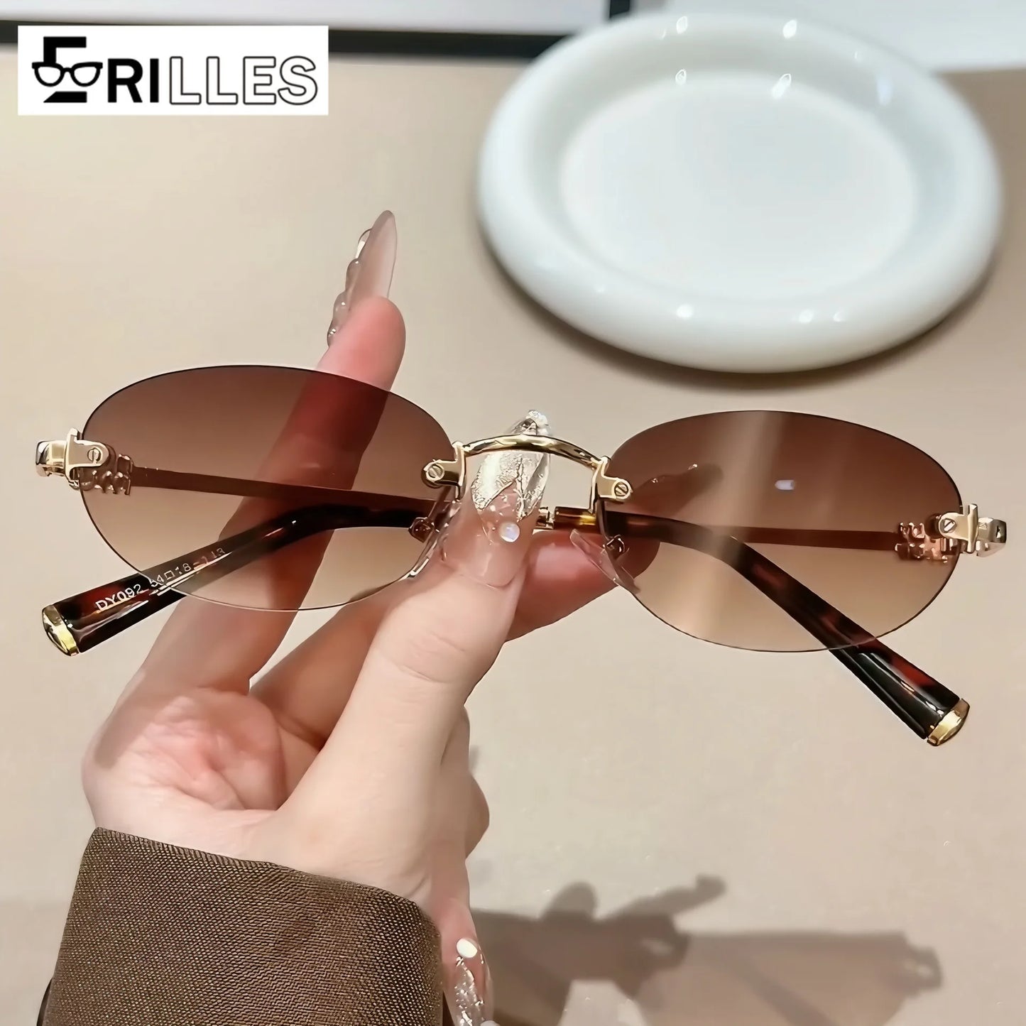 Frameless Ellipse Sunglasses, UV400 Protection Lightweight Design, Fashionable for Daily Wear & Outdoor