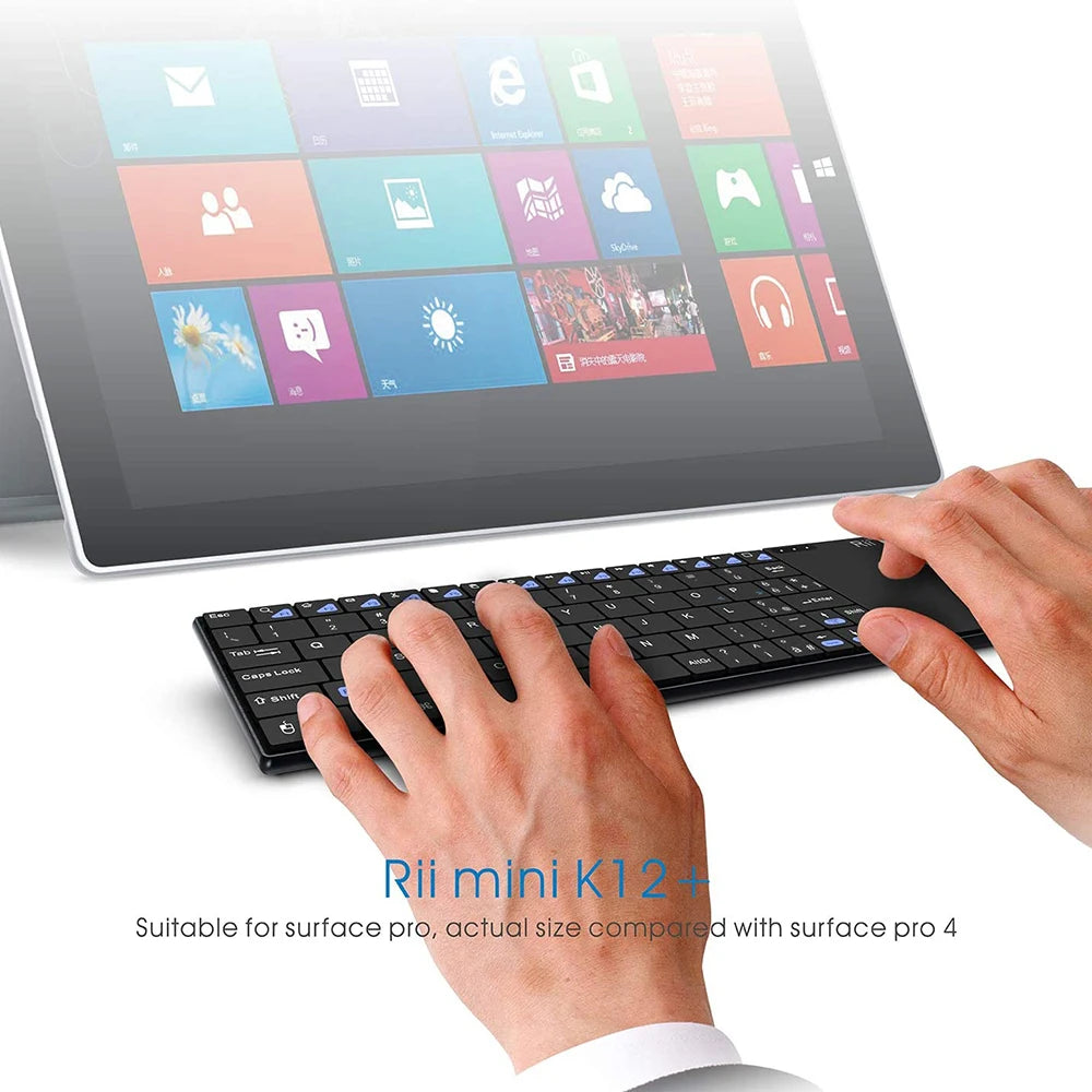 Teclado sem fios russo, espanhol, inglês e francês Rii K12+/i12+ Mini com touchpad para Android, portátil, PC e TV Box