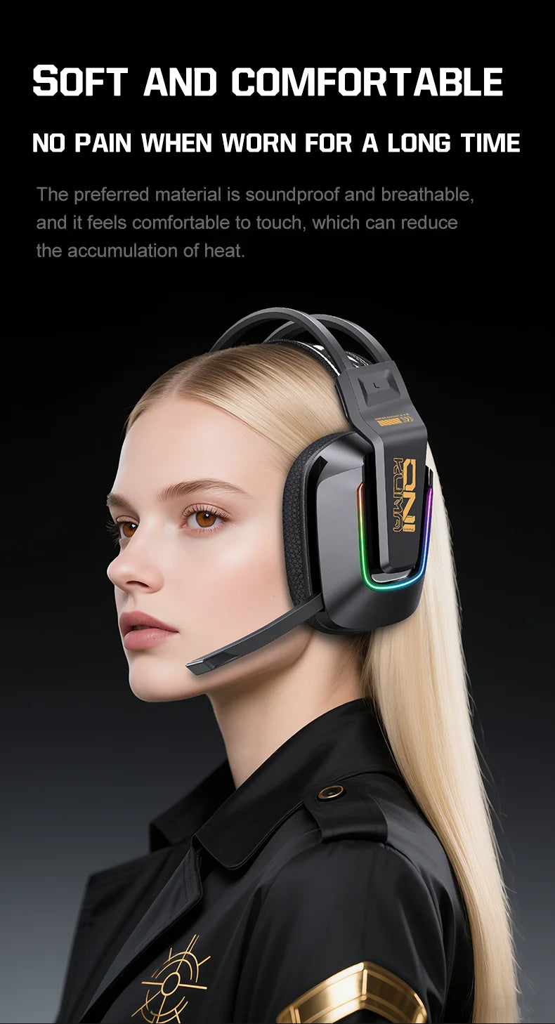 Auscultadores Gaming Sem Fios ONIKUMA GT828 Bluetooth 5.3 RGB com Microfone, Cancelamento de Ruído e Ligação em 4 Modos para PC, PS5 e Portátil