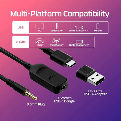 Auscultadores Gaming com Fio HyperX Cloud III com Áudio Espacial DTS X, Drivers de 53mm, Microfone com Cancelamento de Ruído – Auscultadores Gaming USB e 3.5mm para PC, PS5, Xbox e Switch