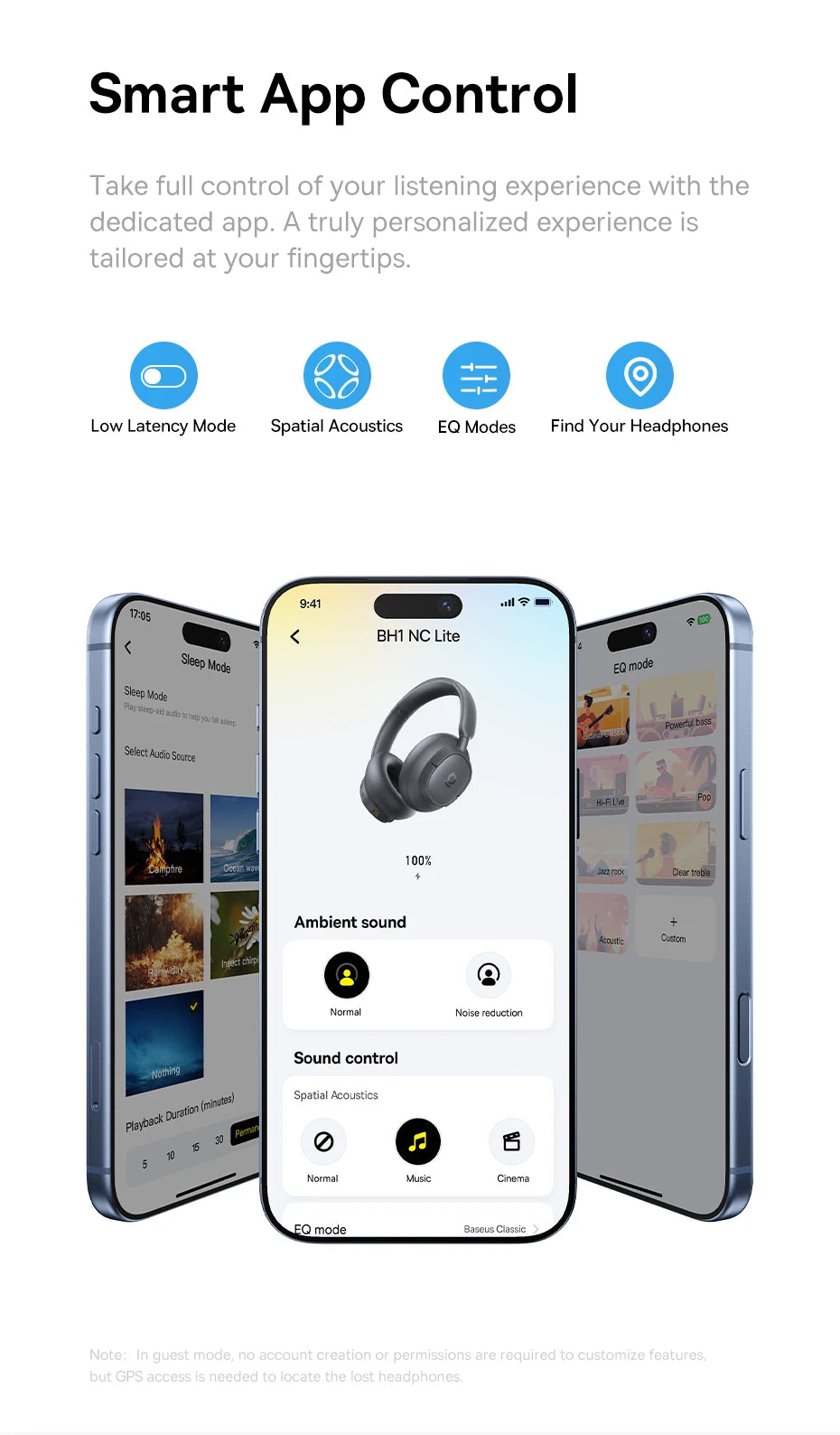 Baseus Bass EH10 NC Wireless Headphones Bluetooth 6.0 Noise Canceling 45dB Over Ear HeadsetSpatial Audio Earphone 80H Time