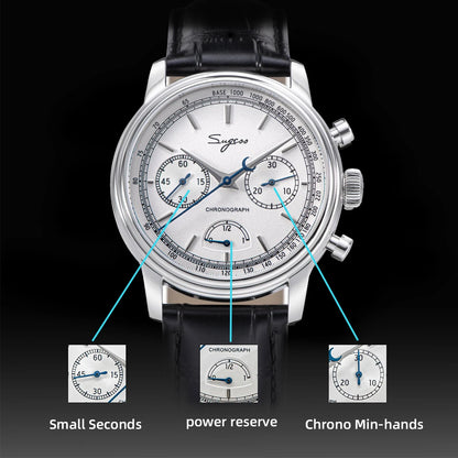 Sugess Watch of Men Pilot 1963 Wristwatches ST1906 Chronograph Handwind Movement Domed Sapphire Waterproof PowerReserve Lume V2