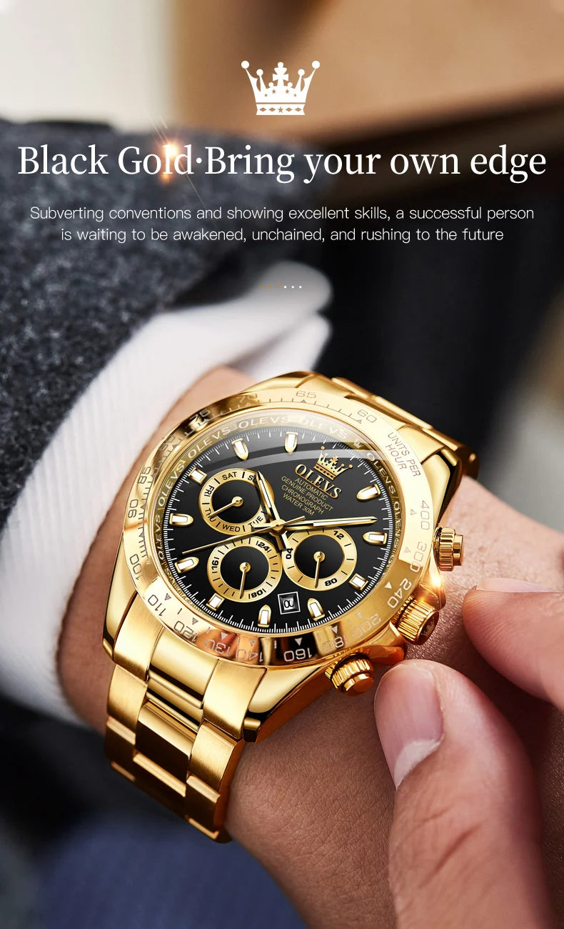 OLEVS 6638 Original Brand Classic Man Watch Luxury Automatic Mechanical Wrist Watches for Men Chronograph Waterproof Men's Watch