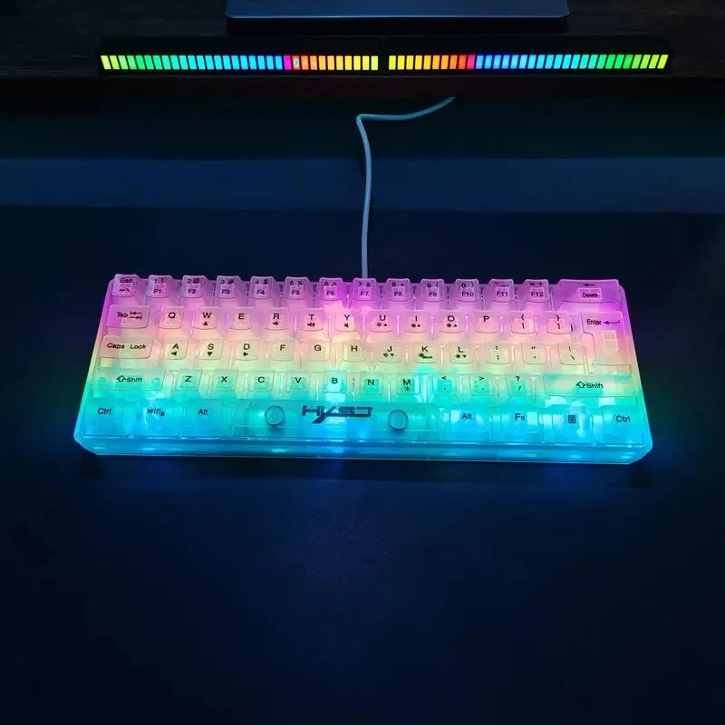 Teclado Gaming Transparente com Fio HXSJ 60%, Retroiluminação RGB, Ultra-Compacto, Impermeável, Teclado Compacto Pequeno de 61 Teclas para PC/Mac