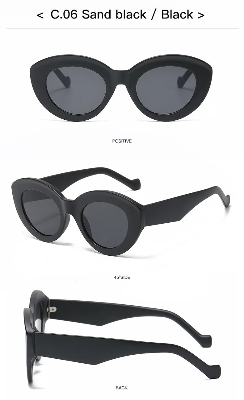 JNPCXI Ins Popular Fashion Oversized Cat Eye Women Sunglasses Green Stripes Retro Shades UV400 Men Trending Oval Sun Glasses