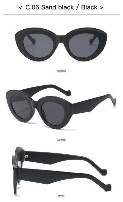JNPCXI Ins Popular Fashion Oversized Cat Eye Women Sunglasses Green Stripes Retro Shades UV400 Men Trending Oval Sun Glasses