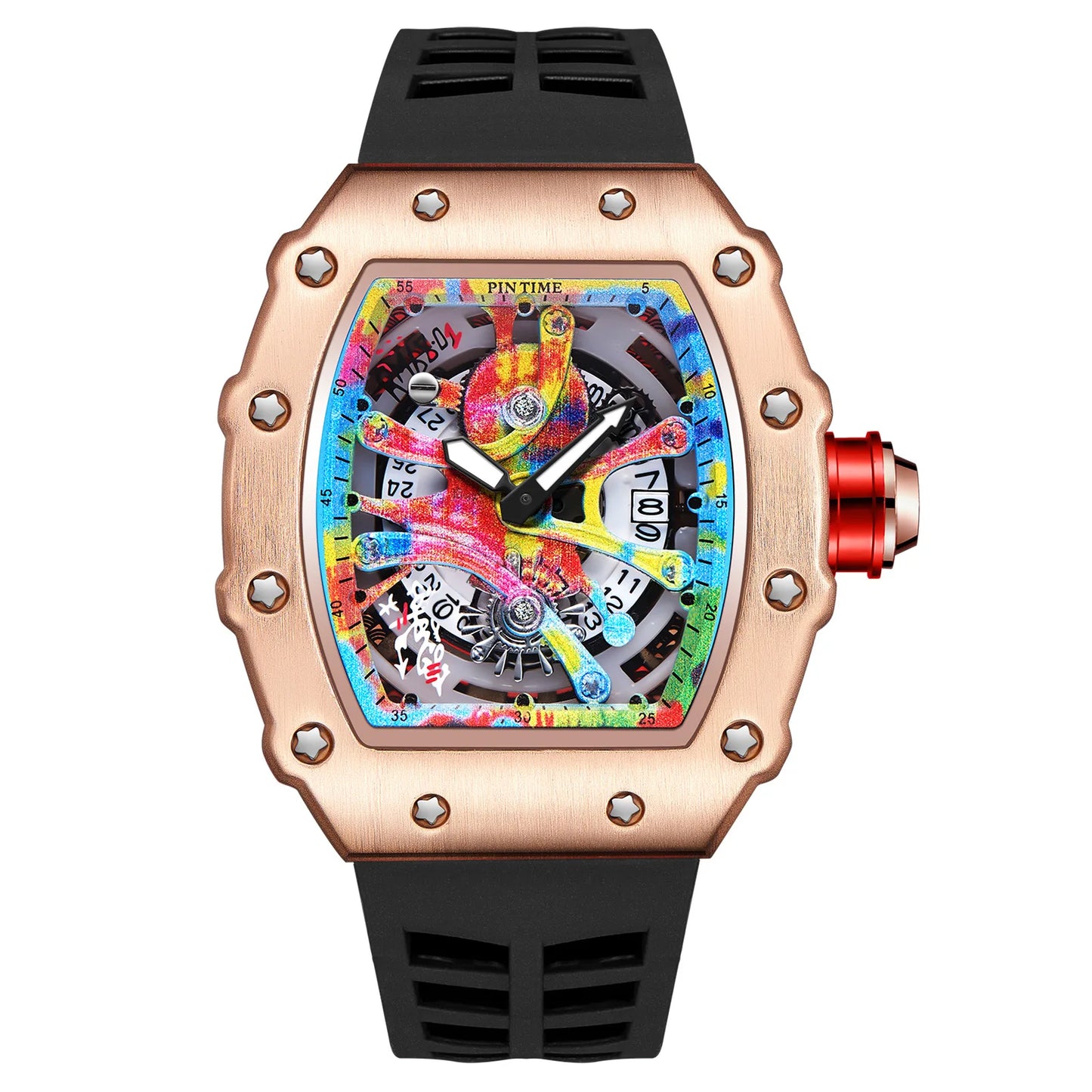 New Cool Men's Watches Luxury Fashion Silicone Tonneau Watch Skeleton Waterproof Quartz Wristwatches Clock Relogio Masculino