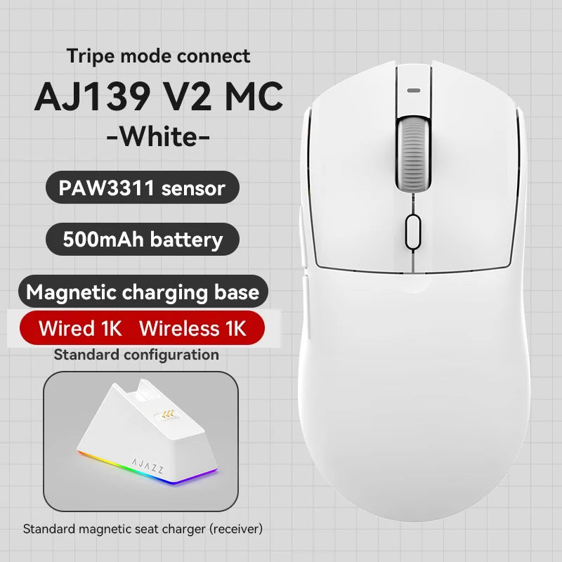 AJAZZ AJ139 Pro belaidė žaidimų pelė PMW3395/PAW3311, 26000 DPI ultralengva įkraunama belaidė žaidimų pelė, skirta kompiuteriui, nešiojamajam kompiuteriui ir e. sportui