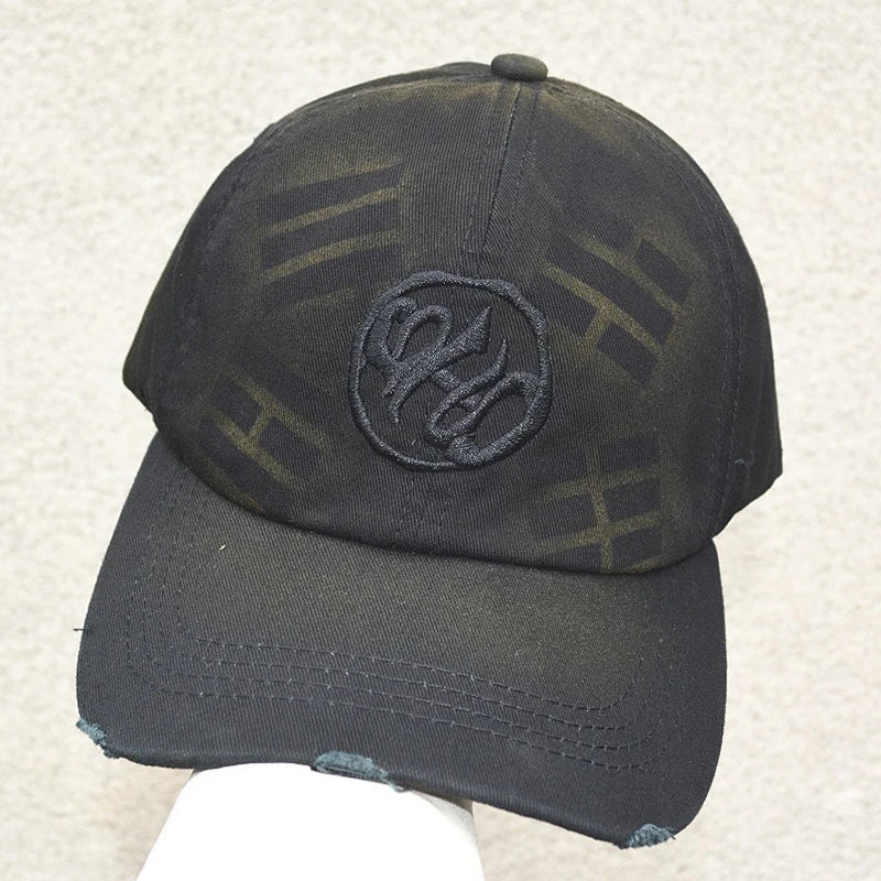 Kpop Embroidered Vintage Washed Baseball Cap Mens Womens Retro Distressed Cotton Dad Hat Streetwear Adjustable Snapback