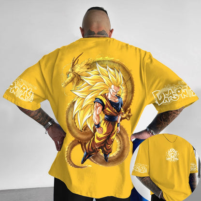 Dragon Ball Z Son Goku All Forms Broly Blue Aura Group Print Kids Oversized T-Shirt Mens Anime Streetwear Anime Tee For Fans