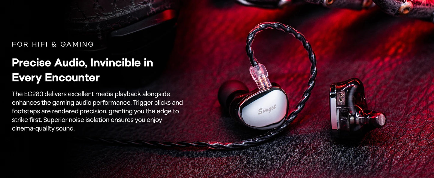 SIMGOT EG280 HiFi Wired IEM Earphones 1DD+1 Planar Hybrid Driver Gaming Earbuds with USB-C DAC, Detachable 2Pin OFC Cable