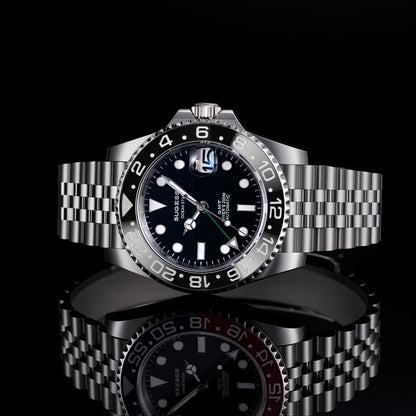 Sugess GMT Diving Watch of Men Automatic Mechanical Waterproof Wristwatches Peacock SL3032 Movement Ceramic Bezel Jubille Band