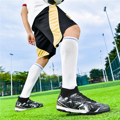 Chaussures de football montantes pour adultes, hommes et femmes, crampons TF pour gazon artificiel, crampons AG longs pour l'entraînement des étudiants.
