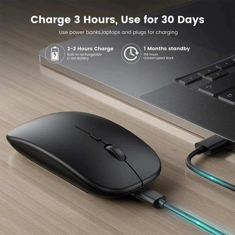 Rechargeable Wireless Mouse Bluetooth 2.4GHz Dual Mode, Silent Ergonomic Wireless Mouse with Adjustable DPI, USB Rechargeable Mouse for PC, Laptop, Mac & Tablet