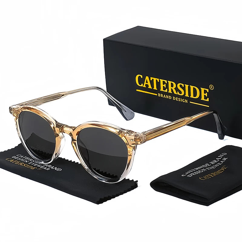 CATERSIDE Round Polarized Sunglasses Men Propionic High Quality Sun Glasses Women Punk Outdoor Driving Fishing Eyewear UV400