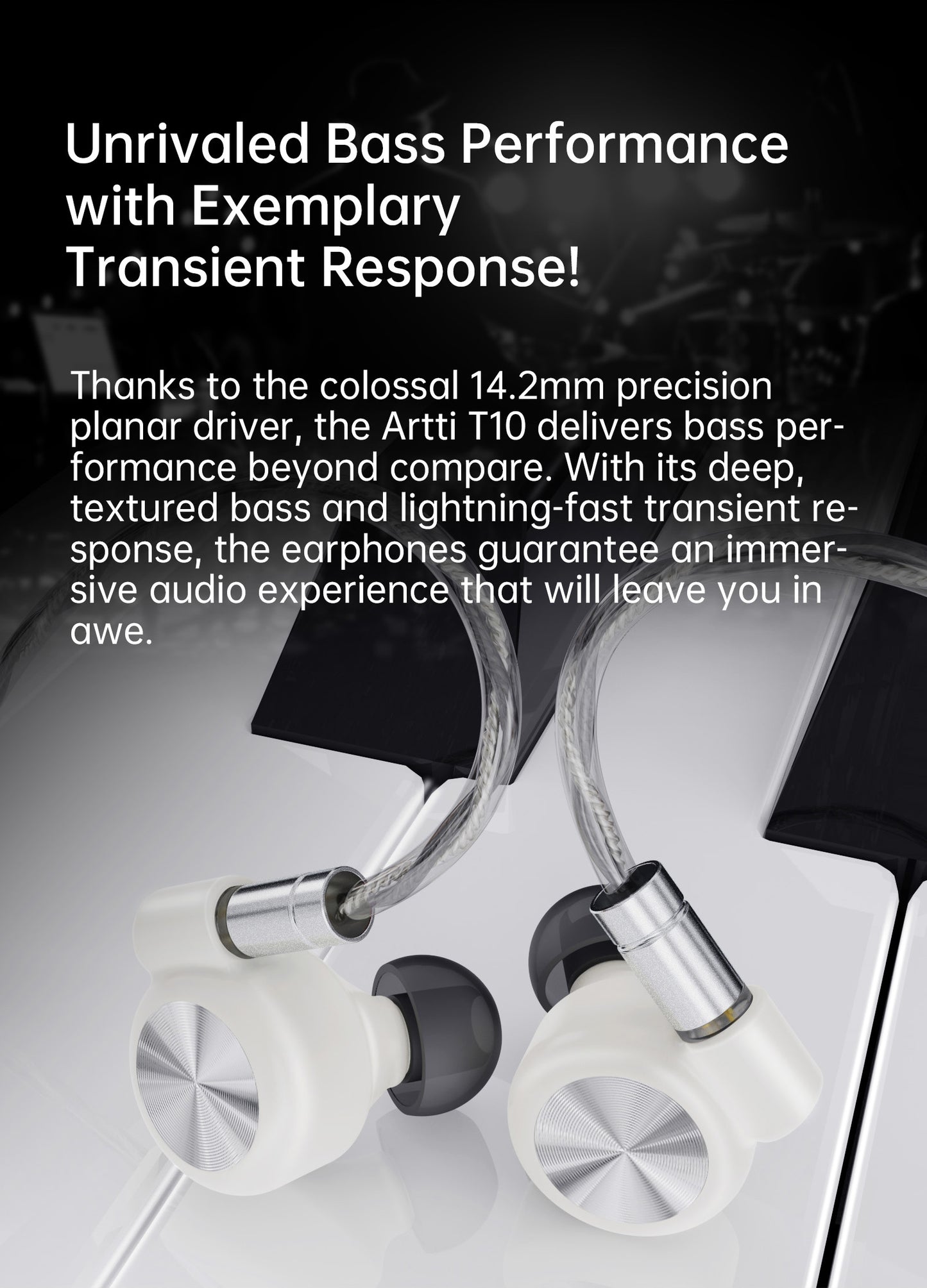 ARTTI T10 Planar Driver In-Ear HiFi Earphones, 14.2mm Wired IEM Monitors with Textured Bass, Detachable 0.78mm 2-Pin Cable, 3.5mm/4.4mm Audiophile Earphones