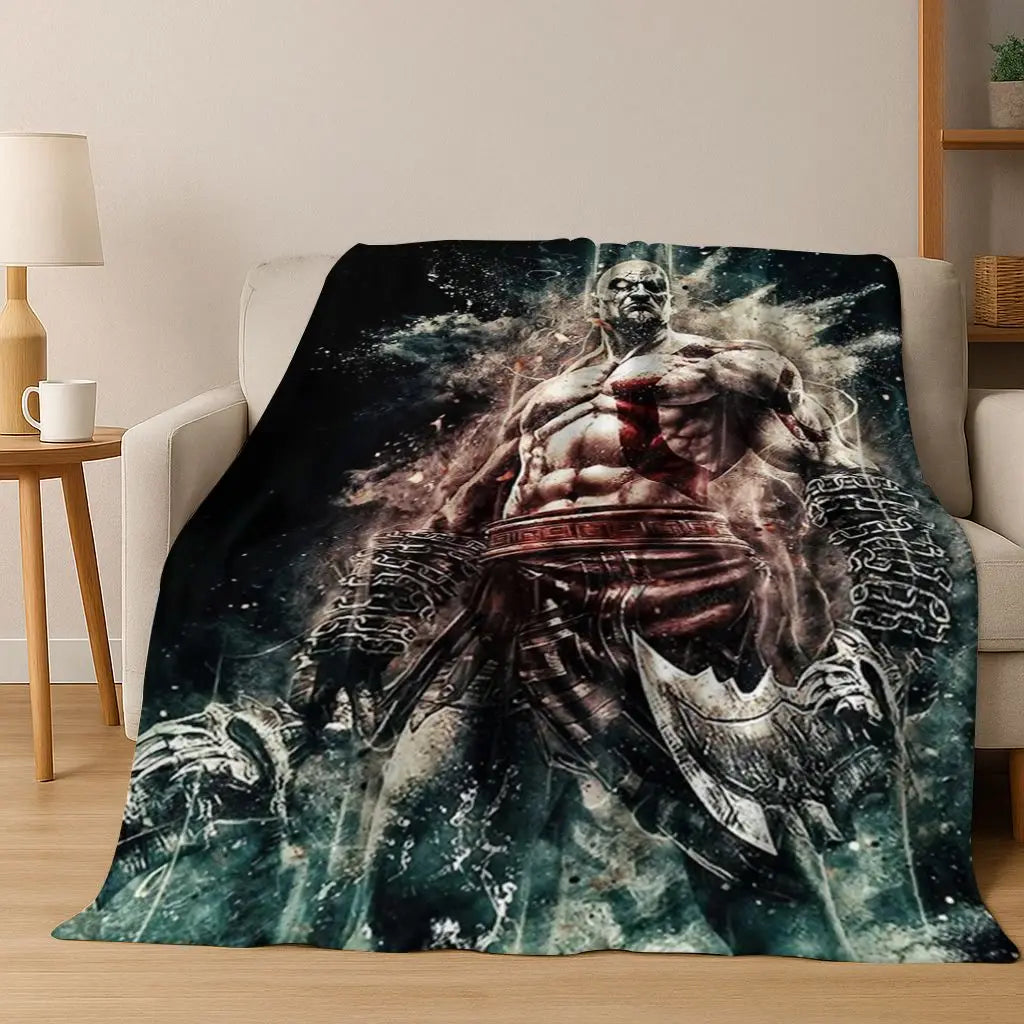 Classics God of War Kratos 3A Game Gamer Flannel Blanket,Warm and Cozy Soft Throw Blanket for Home Bedroom Bed Sofa Kid Gift