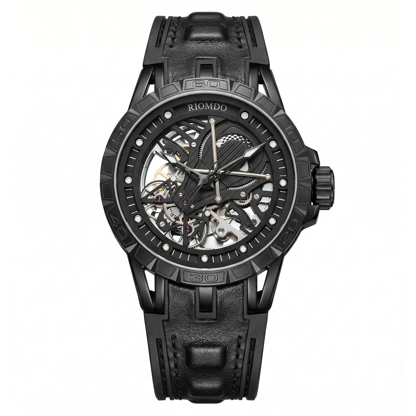 OBLVLO Men's Two Tone Big Skeleton Dial Mechanical Automatic Watch Luminous Waterproof Rubber Band Machinery Clock RD-903