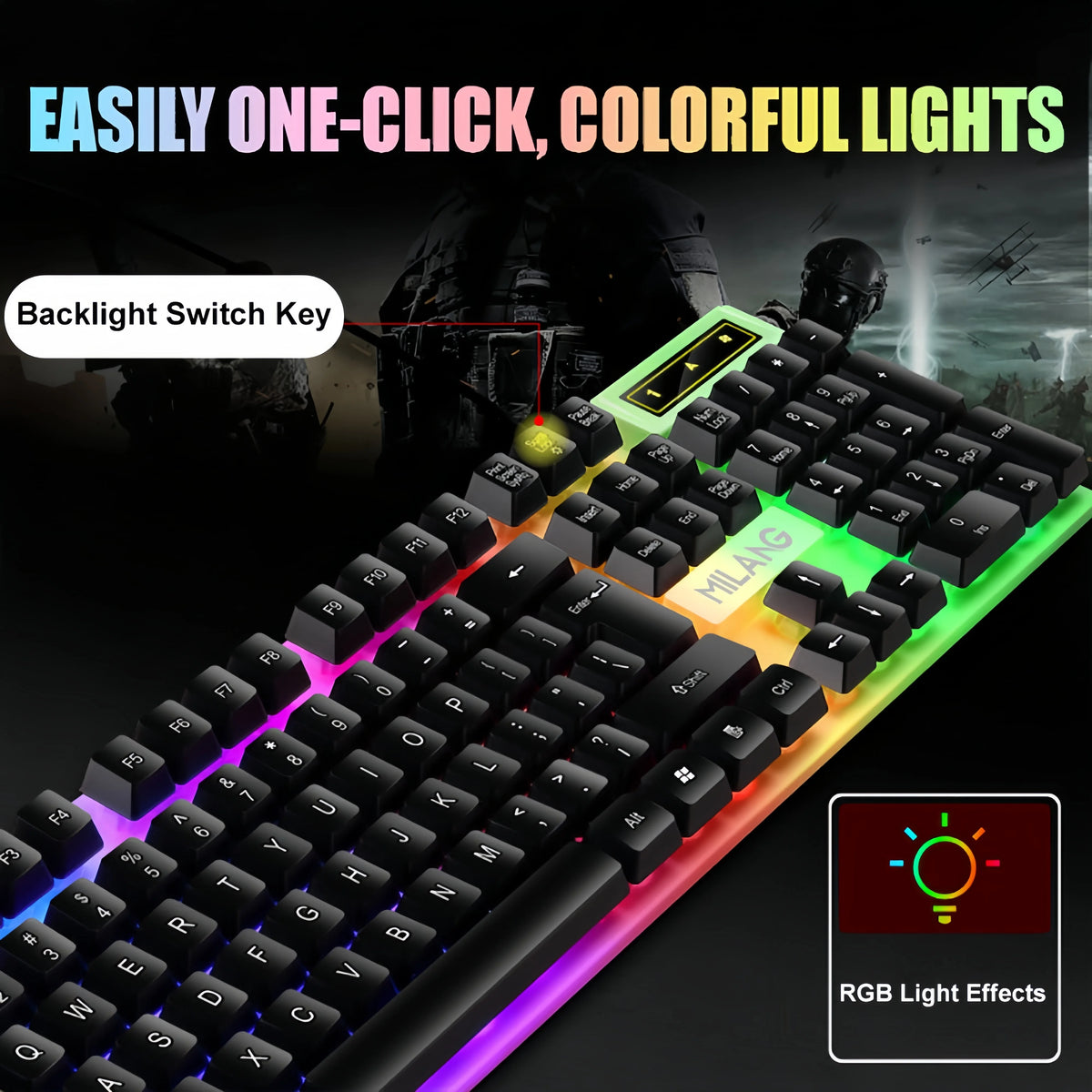 KEBIDUMEI USB Wired Keyboard RGB Backlit Gaming Keyboard 104 Keys Standard Keyboard Membrane Keyboard For PC Laptop Windows IOS