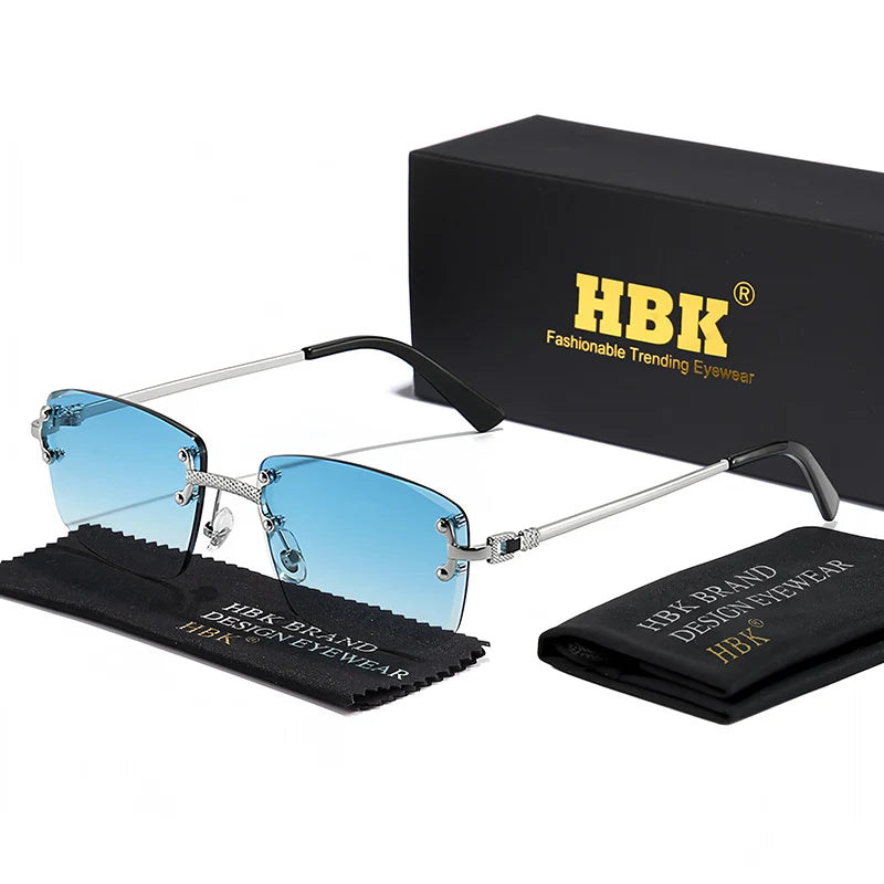 HBK Square Rimless Sunglasses Women TOP Quality Retro Metal Sun Glasses Men Luxury Party Business Gradient Shades 2024
