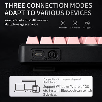 Teclado Bluetooth V108 Pro para escritório, baixo ruído, 2.4G, com e sem fios, layout completo, membrana com retroiluminação RGB