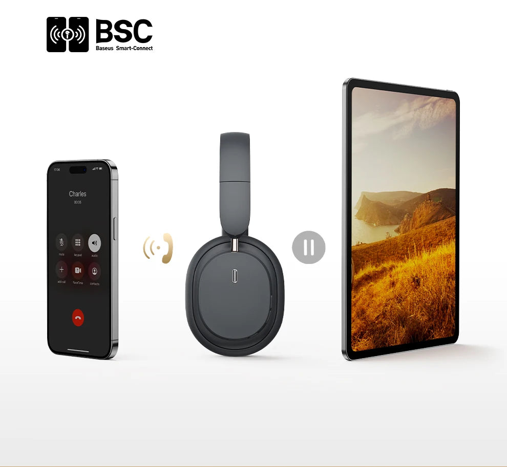 Baseus Bowie D05 Wireless Bluetooth 5.3 Headphones – HiFi Stereo Foldable 70H Battery Over-Ear Headset with Deep Bass & Dual Connection