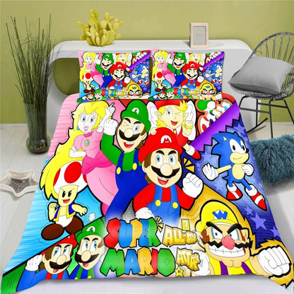 Hot Super Mario Cartoon Game Cute All Season Duvet Cover And Pillowcase Teen Large/Queen Cute Bedroom Decoration Boys Girls Gift
