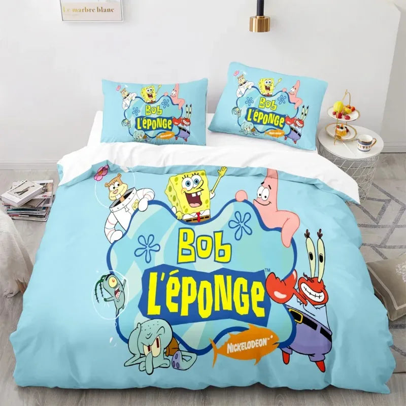 Cartoon Anime SpongeBobed Bedding Set 3D Printed Patricks Squidwards Quilt Duvet Cover Pillowcase Bed Set Full Queen King Size