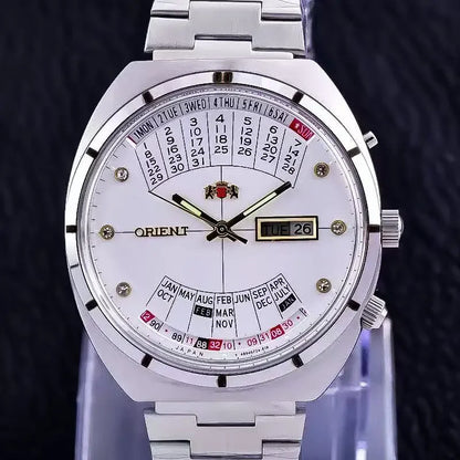ORIENT Double Lion Men's Auto Mechanical Watch Perpetual Calendar Multi-Function Stainless Steel Band Luminous Japan Movement