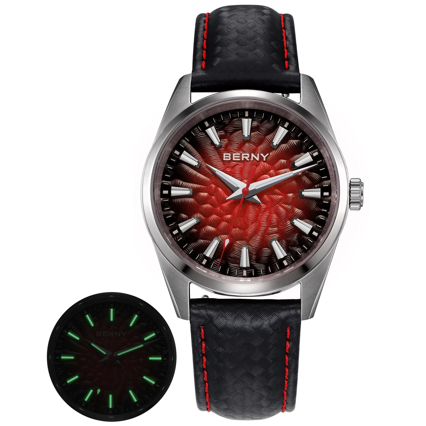 BERNY Men's Watch 10ATM Sapphire Luminous Fashion Quart Watches Full Stainless Steel Classic Dress Business Wristwatch