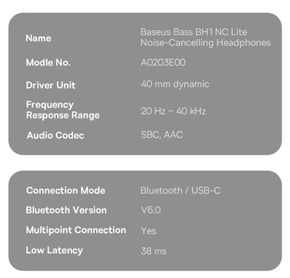 Casque sans fil Baseus ANC, écouteurs supra-auriculaires 80H, réduction de bruit à 95%, casque Bluetooth 6.0