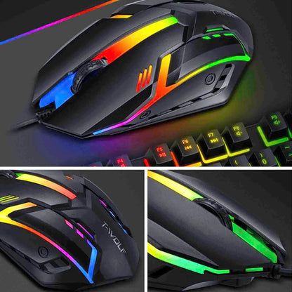 Conjunto Teclado e Rato Gaming 4 Peças Ergonómico, Teclado de 104 Teclas, Rato com Iluminação Respirante de 4 Cores, Auscultadores e Tapete de Rato Antiderrapante