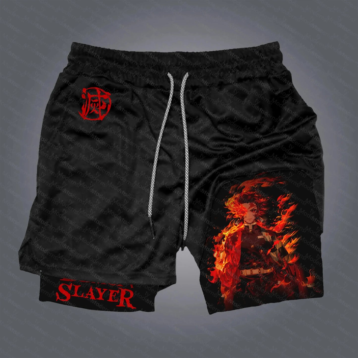 Anime Demon Slayer Gym Shorts Man Quick Dry Pants Double-layer 2 in 1 Shorts Y2k Sportswear Summer 2026 Breathable Streetwear