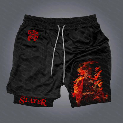Anime Demon Slayer Gym Shorts Man Quick Dry Pants Double-layer 2 in 1 Shorts Y2k Sportswear Summer 2026 Breathable Streetwear