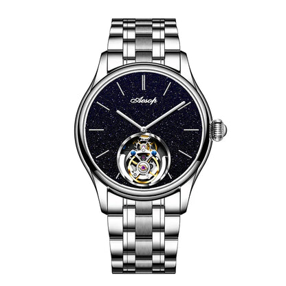 AESOP Mens Mechanical Wristwatches Flying Tourbillon Movement Skeleton Watch for Men Man Luxury Clocks Real Tourbillon Watch