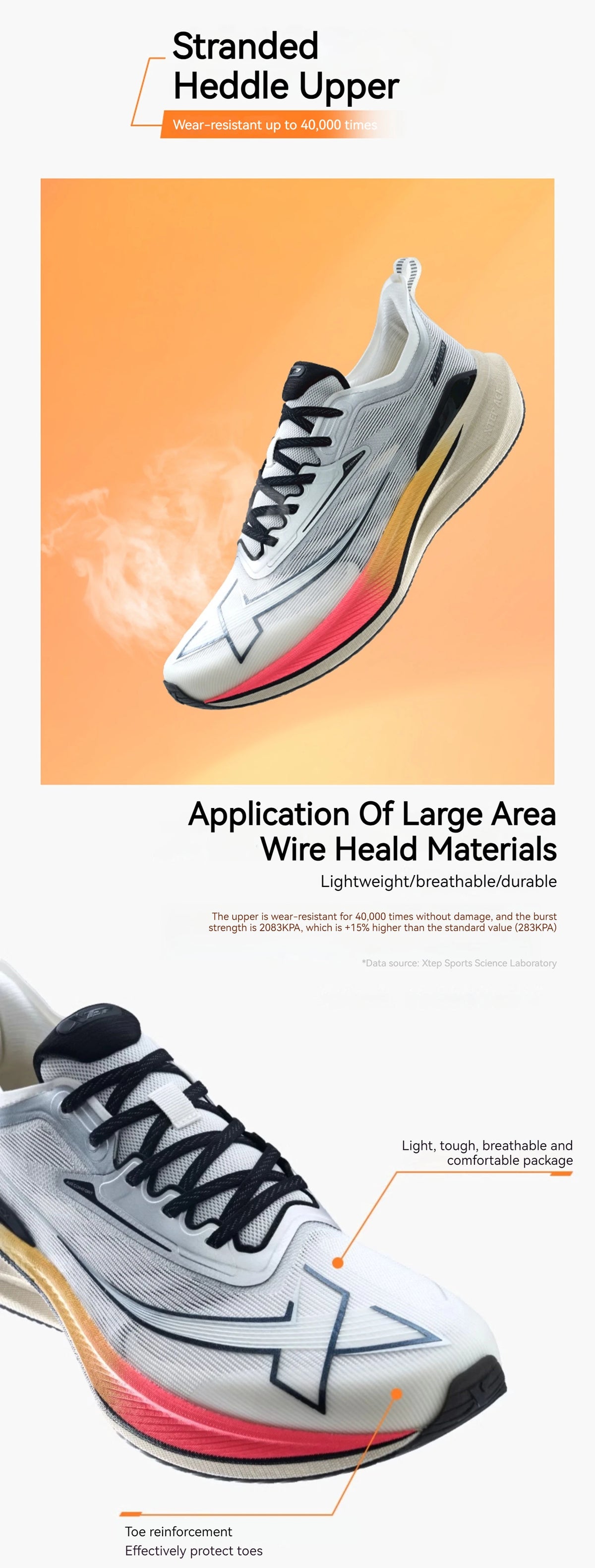Xtep 2000KM 2.0 Running Shoes Men  Summer Professional TPU Shock Absorption Sneakers (suggest half size down) 876219110043