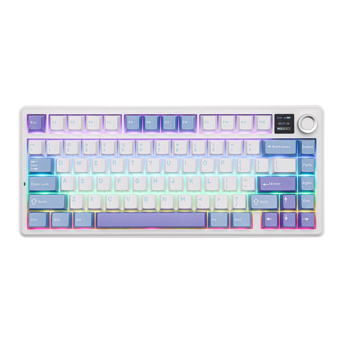Teclado mecânico sem fios EPOMAKER X AULA F75 MAX Compact 75% ANSI Layout com ligação com fios/Bluetooth/2.4GHz, ecrã TFT e botão rotativo